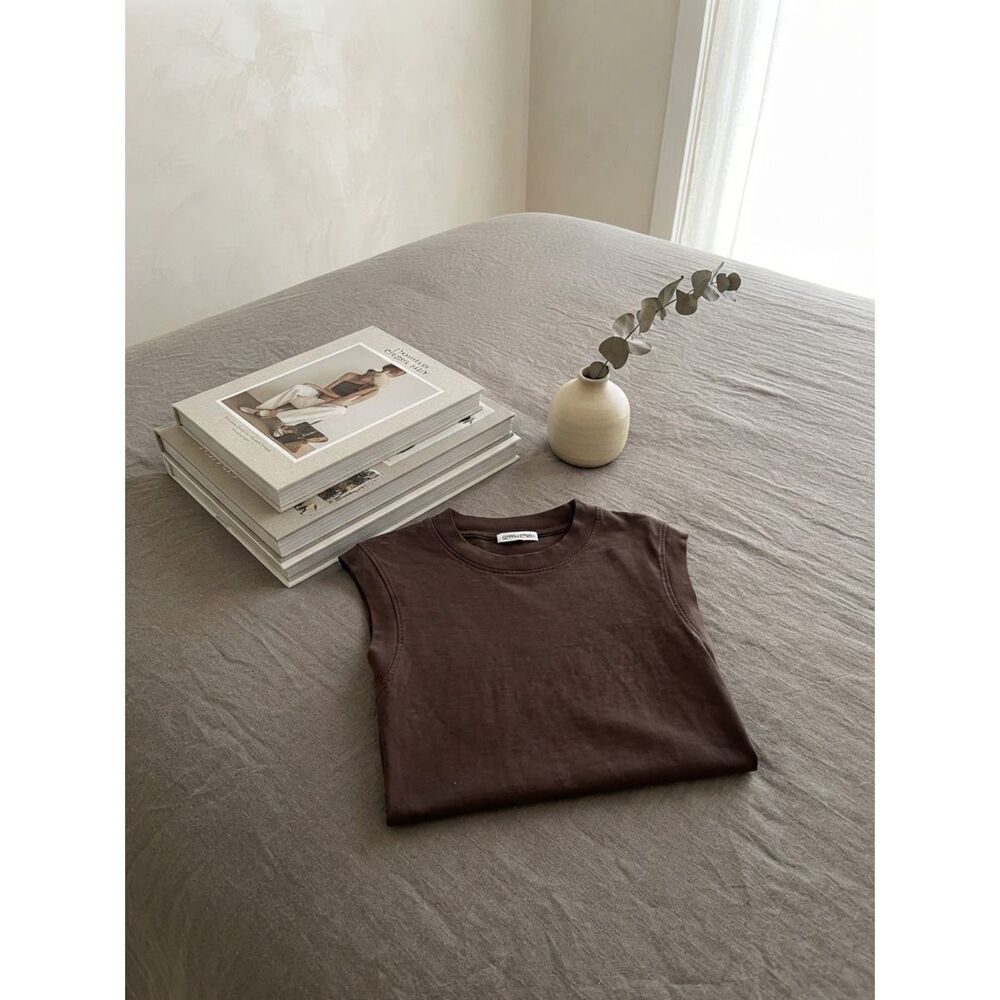 Cotton Citizen Tokyo Crop Muscle Tee Chocolate Brown Size S Oversized